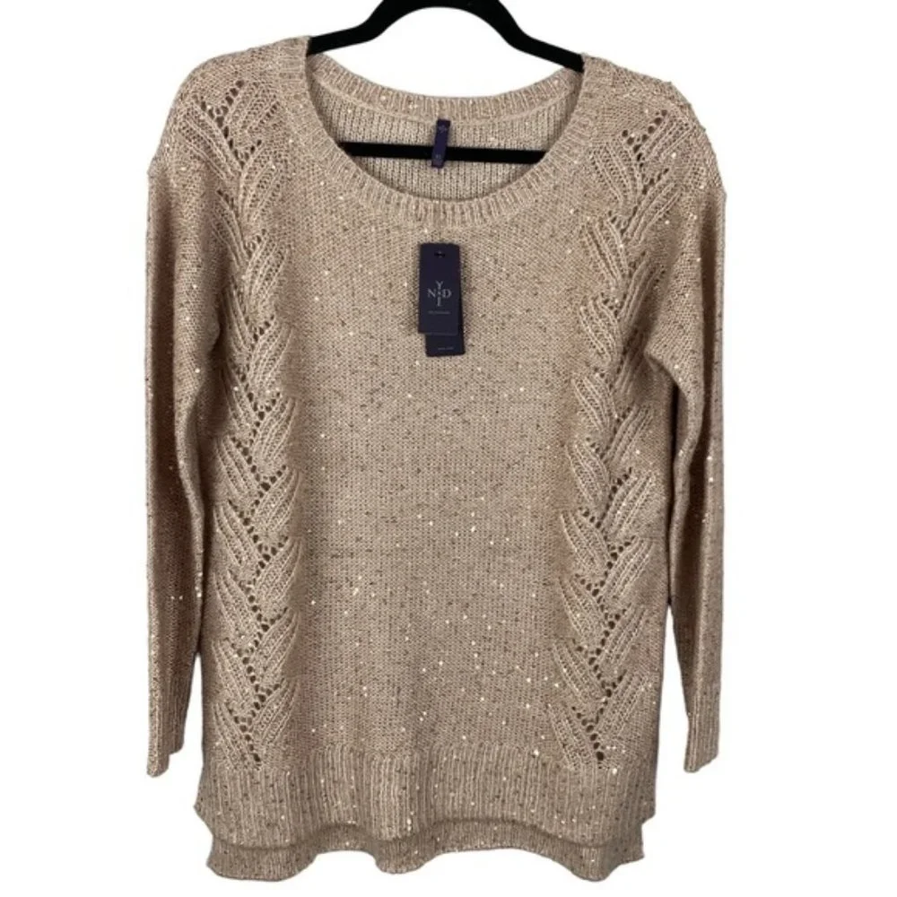NYDJ Sequin Oversized Ntral Sweater XS Cream Pink Cameo - Picture 1 of 13